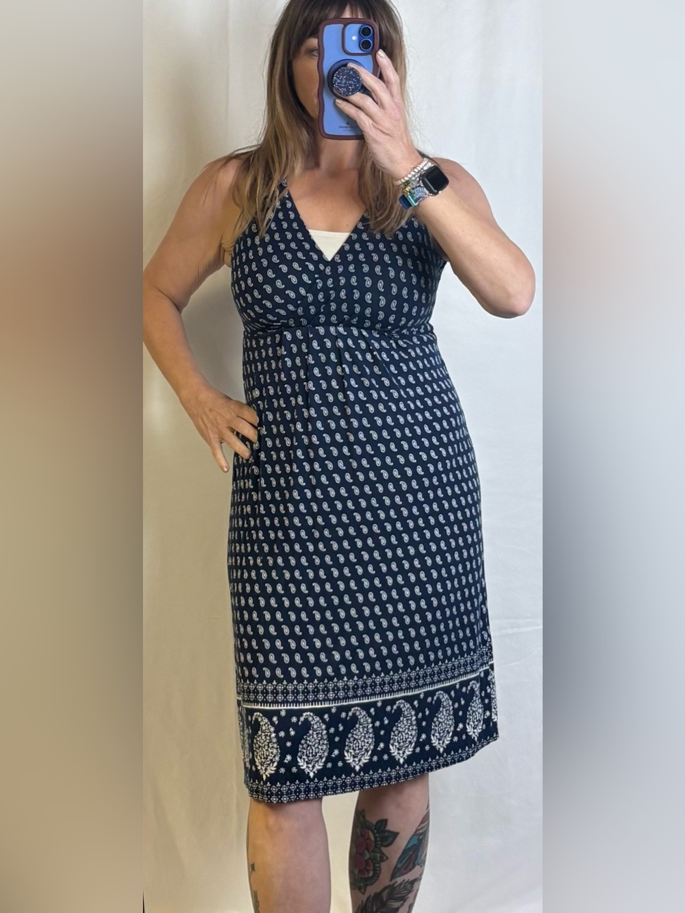 St. John's Bay Navy and White Paisley V-Neck Maxi Dress